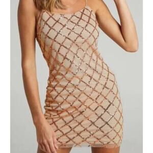 (Showpo) Rhythm of Love Rose Gold Mini Dress Sparkle Size 4